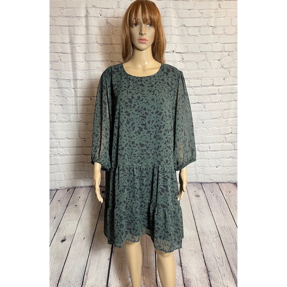 Gilli Chiffon 3/4 Sleeve Green Dress SIze 2X